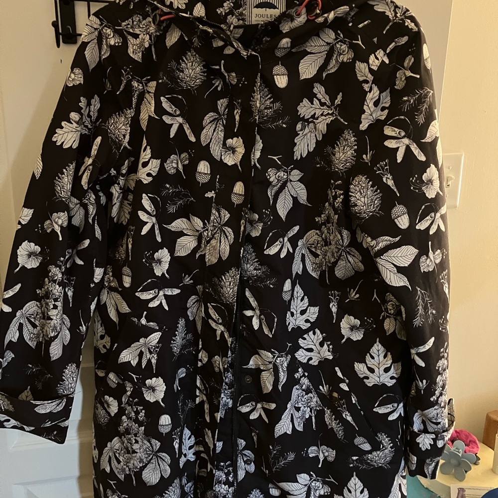 Joules Black and White Floral Rain Jacket